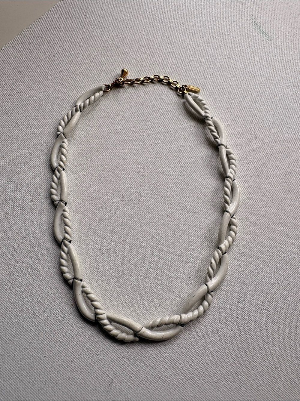 Vintage Monet WhiteTwisted Link Necklace Retro Statement Designer Jewelry